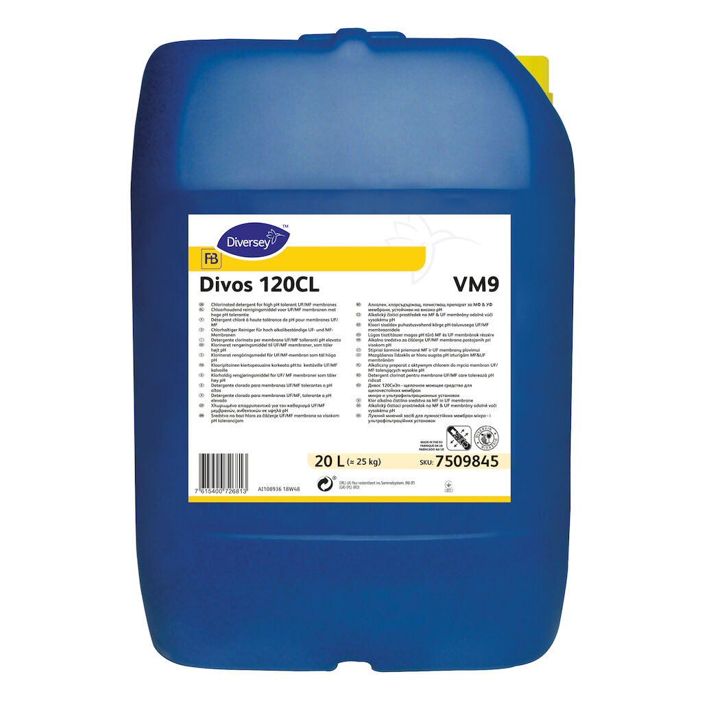 Divos 120CL VM9 20L - Détergent chloré pour membranes UF et MF tolérant les pH élevés